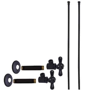 1/2 in. IPS x 3/8 in. OD x 20 in. Bullnose Dual Supply Line Kit with Cross Handle Angle Shut Off Valves, Matte Black
