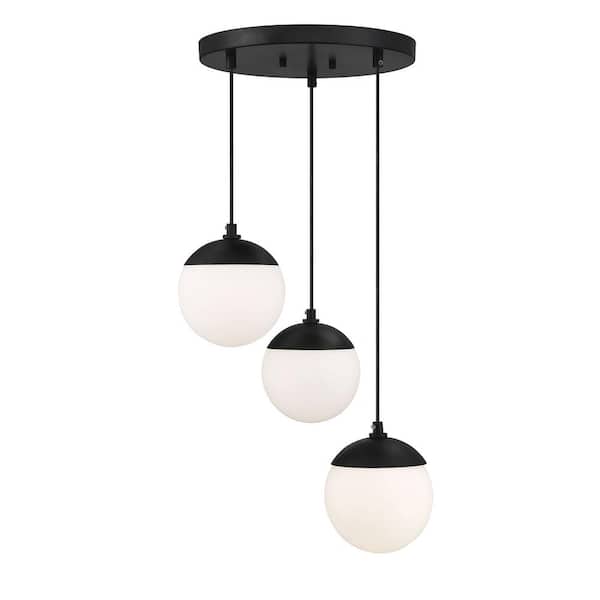 Savoy House 13 in. W x 7 in. H 3-Light Matte Black Chandelier with White Opal Glass Shades