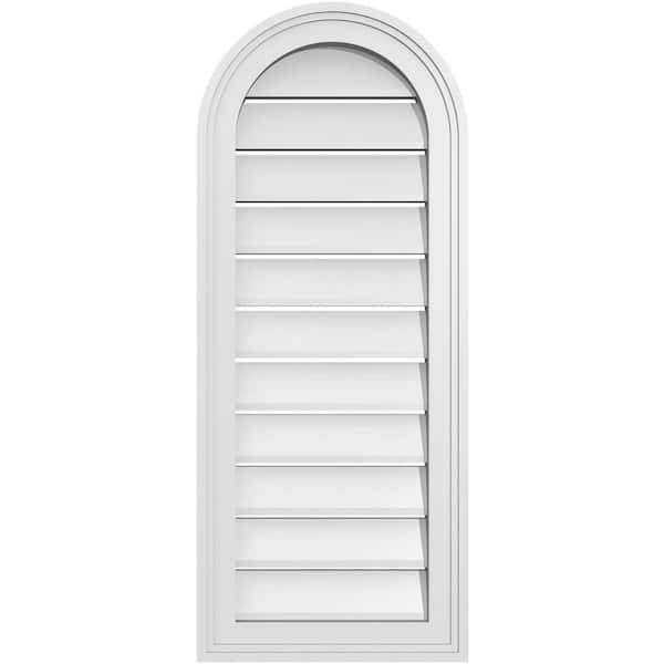 Ekena Millwork 14" x 34" Round Top Surface Mount PVC Gable Vent: Functional with Brickmould Frame