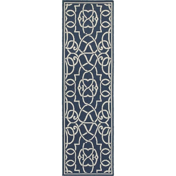 Ballad Navy 2 ft. x 8 ft. Indoor/Outdoor Patio Runner Rug