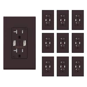 4.0 Amp USB Outlet, Dual Type A In-Wall Charger with 20 Amp Duplex Tamper Resistant Outlet, Brown (10-Pack)