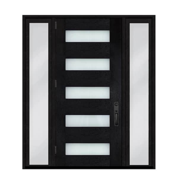 Regency 72 in. x 80 in. 5L Modern Frosted Glass RHOS Onyx Fiberglass Prehung Front Door w/Dbl 16in. SL & 8011BLK Lockset