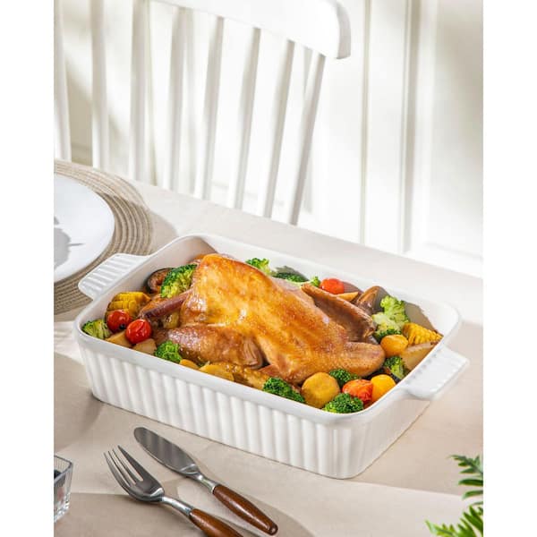 Wudkey 1-Piece White 15.6 in. x 9.2 in. 4.4 qt. Large Casserole