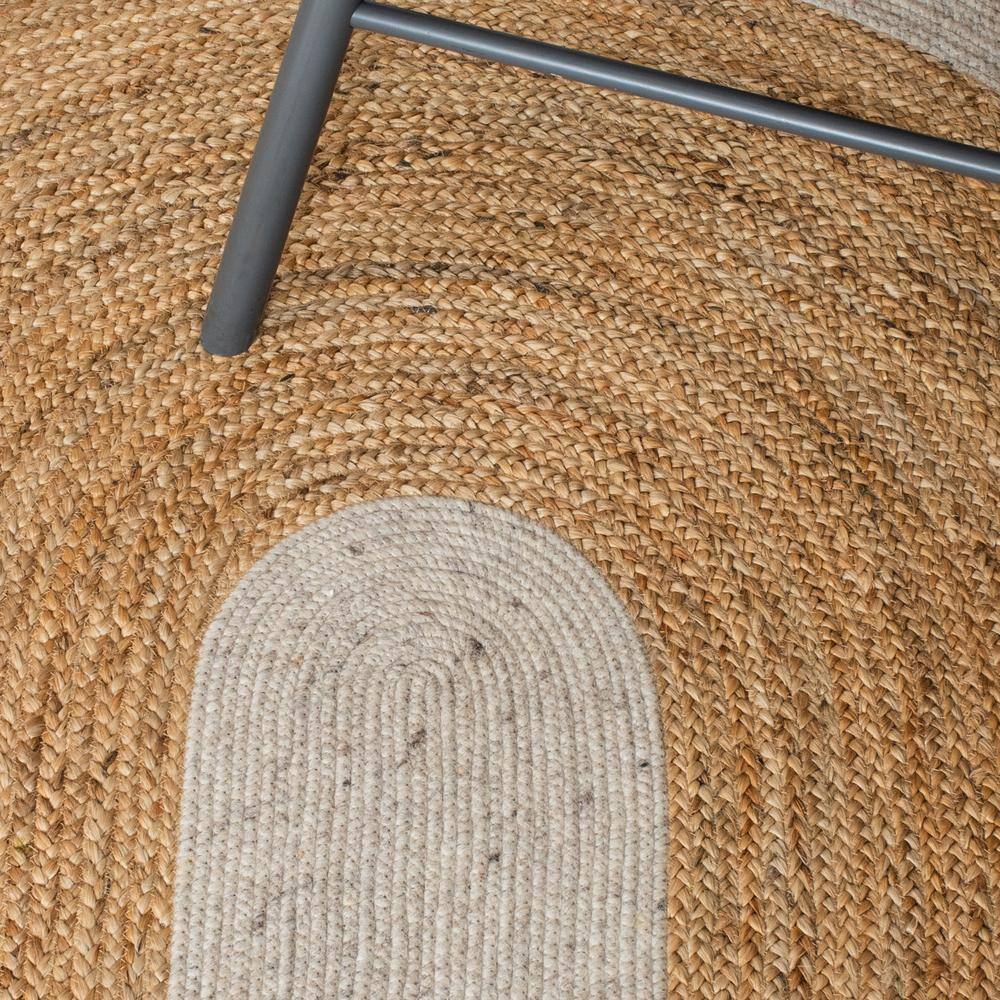 Handmade Beige and Natural Round Wool Cotton Rug, 5' x 5'