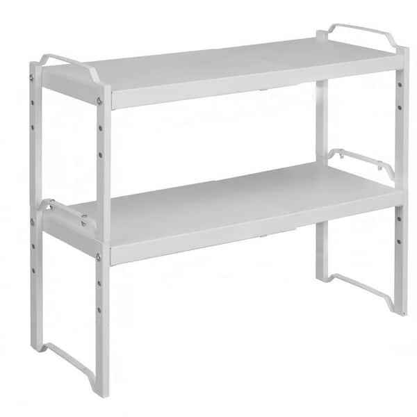 2-Pack White Expandable Cabinet Countertop Shelves, Stackable Organizers for Kitchen Cabinet and Pantry Storage