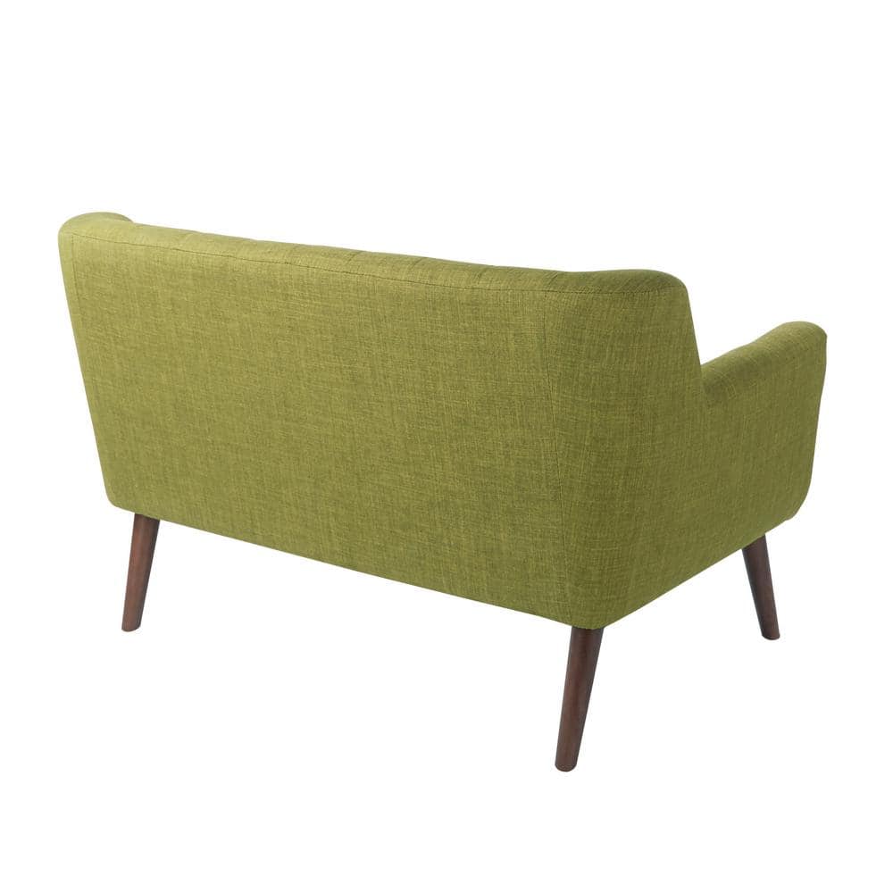 Mill Lane Green Fabric Mid-Century Modern Loveseat with Wooden Legs