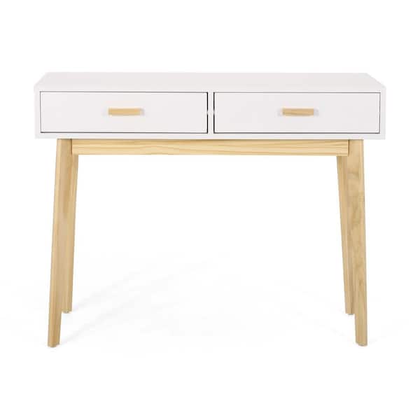 Noble House Pickford 39.5 in. x 30.5 in. Matte White Rectangle Wood Console Table with Drawers