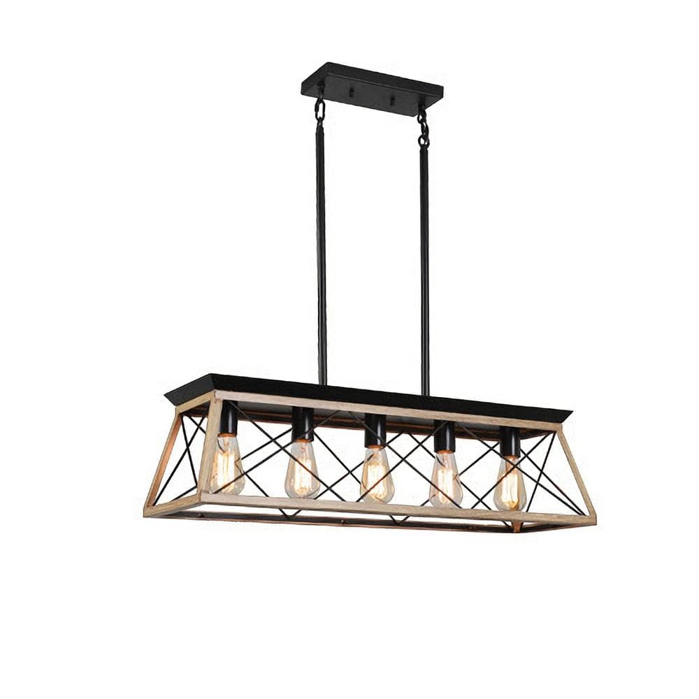 31.5 in. 5-Light Oak Industrial Kitchen Island Farmhouse Chandeliers Pendan