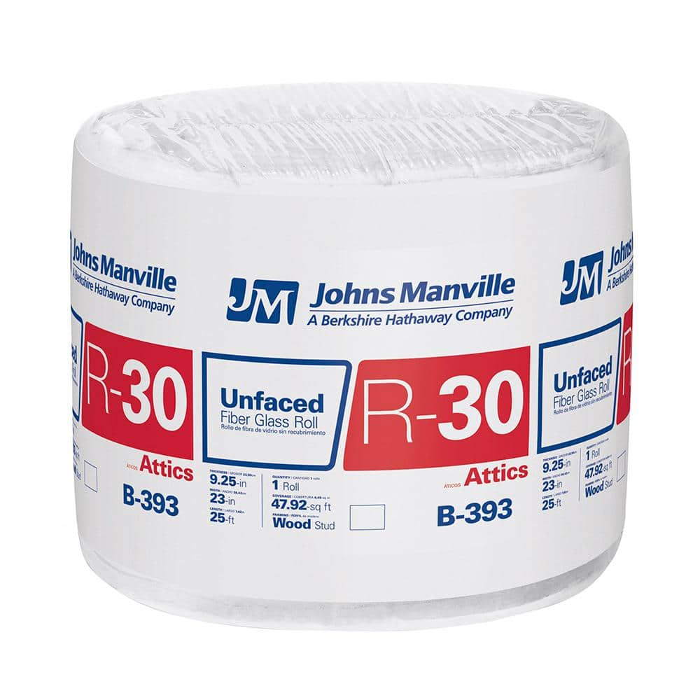 Johns Manville R-30 Unfaced Fiberglass Insulation Roll 23 in. W x 25 ft. L  B393 - The Home Depot