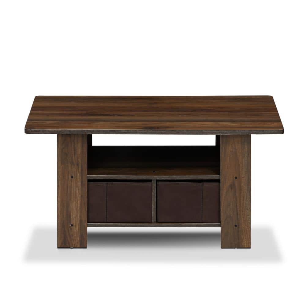 Columbia Walnut Rectangular Coffee Table with Storage Bins