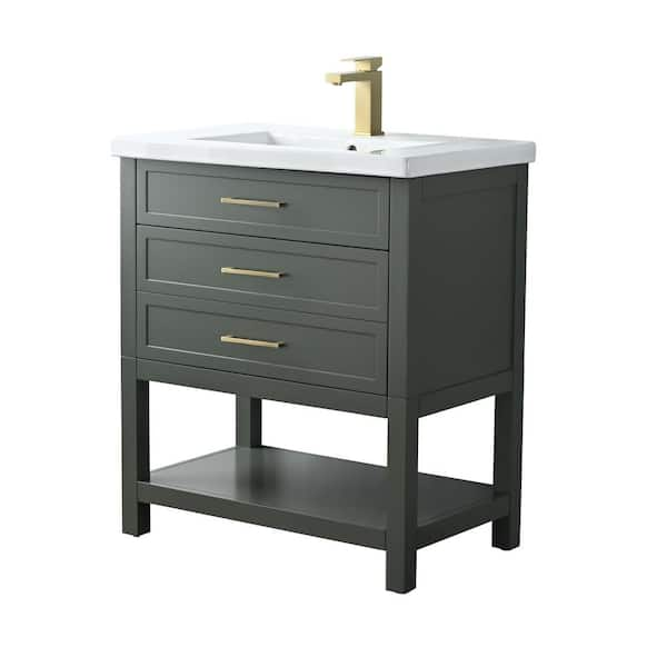 Arlo 30 in. W x 18 in. D x 34 in. H Bath Vanity in Vintage Green with Ceramic Vanity Top in White Top with White Sink