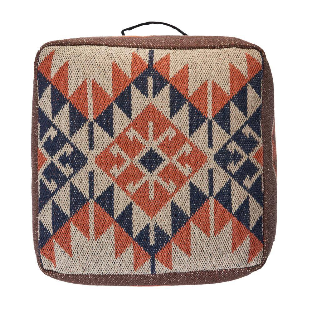 Southwestern Brown and Orange Cotton Square Pouf