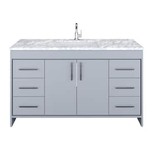 Capri 60 in. W x 22 in. D Bathroom Vanity in Gray with Carrara Marble Vanity Top in Gray with White Basin