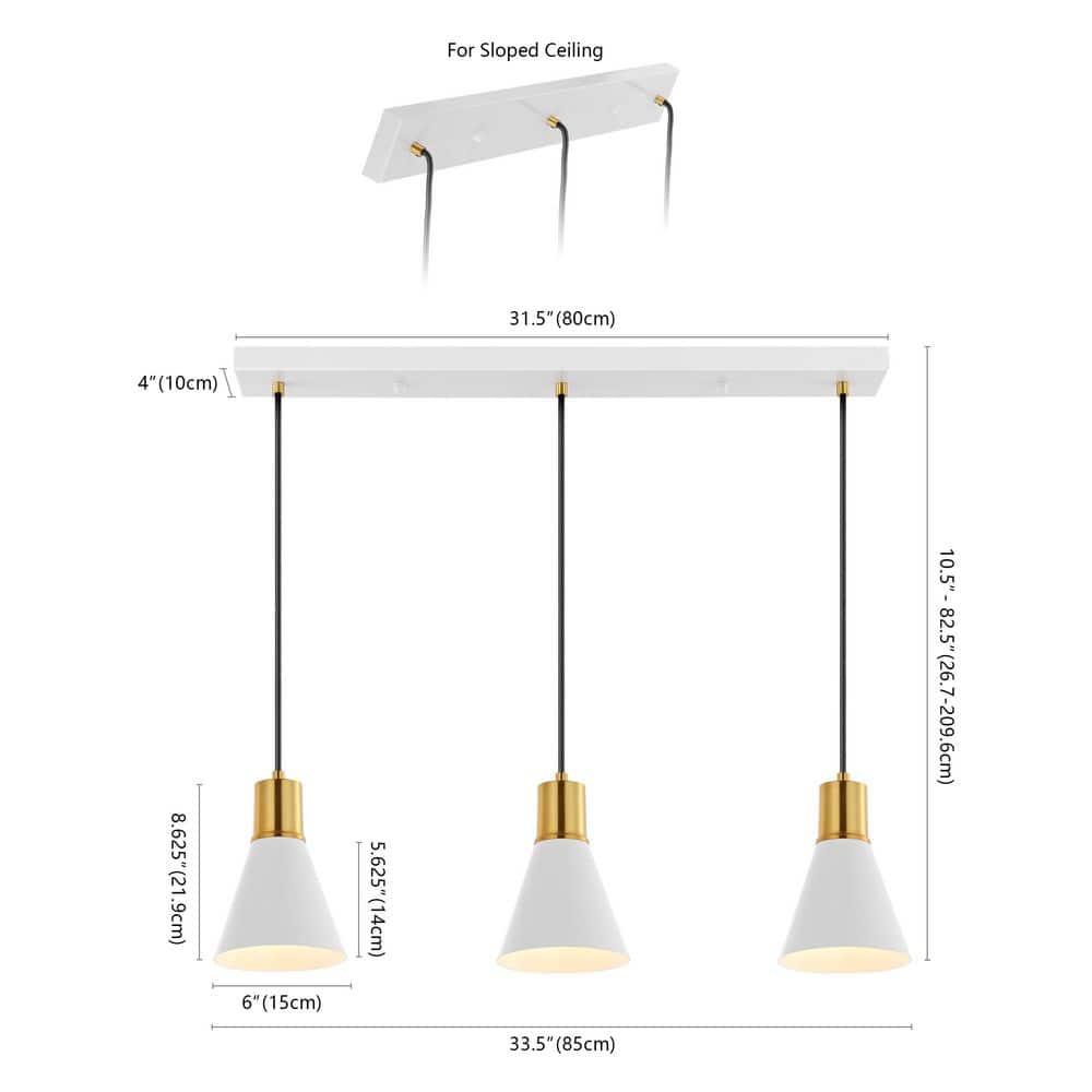 Apollo White and Brass Gold 33.5" Adjustable Linear LED Pendant