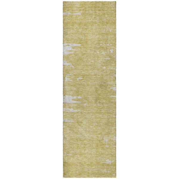 Dream Shag Premium Machine Washable Abstract ADS705 Gold 2 ft. x 7 ft. Runner Rug