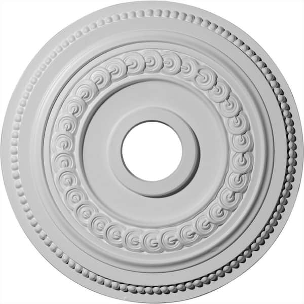 Ekena Millwork 18" x 3-3/8" ID x 7/8" Oldham Urethane Ceiling Medallion (Fits Canopies upto 8-5/8"), Primed White
