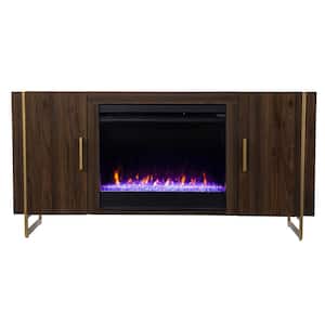 Dashton 55 in. Color Changing Electric Fireplace with Media Storage in Brown