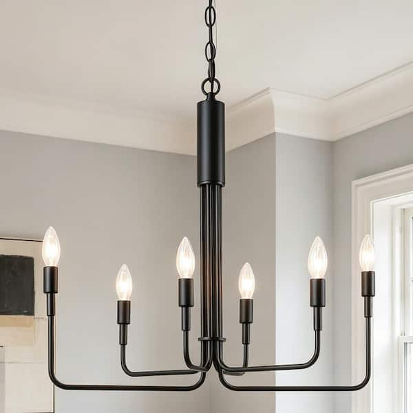 LALUZ Modern Black Candlestick Oblong Chandelier Farmhouse