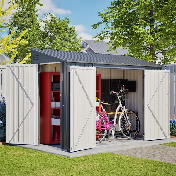 9 ft. W x 4 ft. D Dark Grey Metal Storage Shed with Lockable
