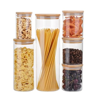 6-Piece Glass Storage Jars with Bamboo Lids
