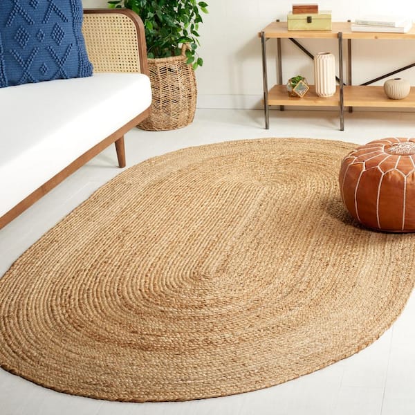 Natural Fiber Beige Doormat 3 ft. x 5 ft. Woven Ascending Oval Area Rug