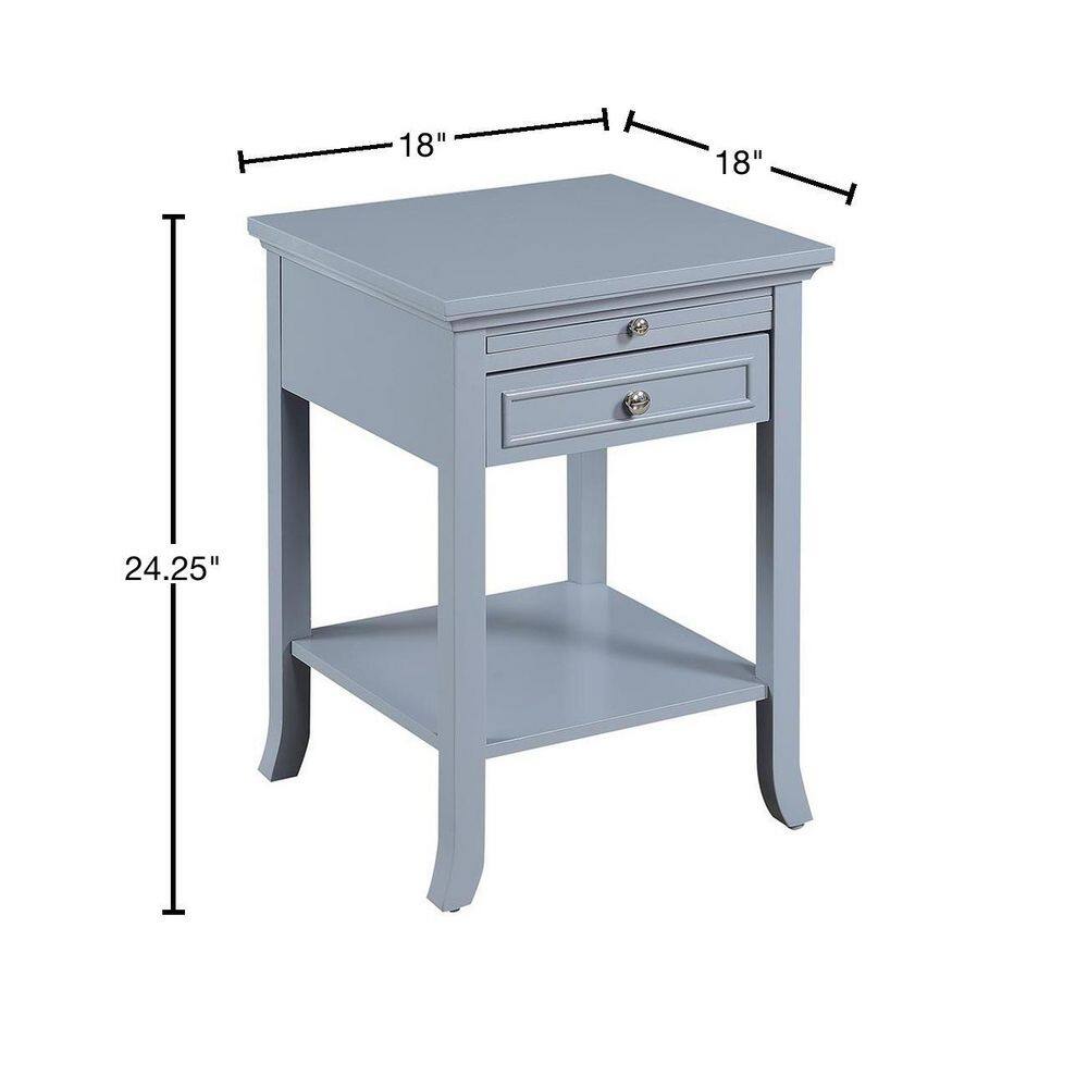Heritage Gray Square Wood End Table with Storage and Pull-Out Shelf