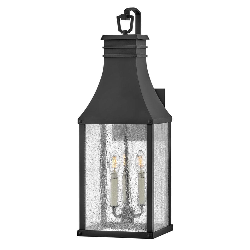 Museum Black 3-Light Outdoor Wall Lantern with Clear Seedy Glass