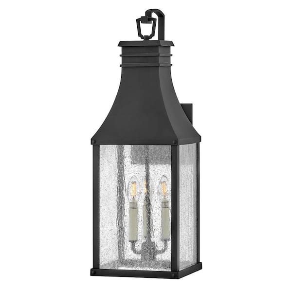 Beacon Hill 3-Light Museum Black Hardwired Outdoor Wall Lantern Sconce
