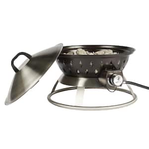 Portable 20 in. x 15.75 in. Round Steel Propane Gas Fire Pit with Twist-Lock and Carry Lid in Bronze