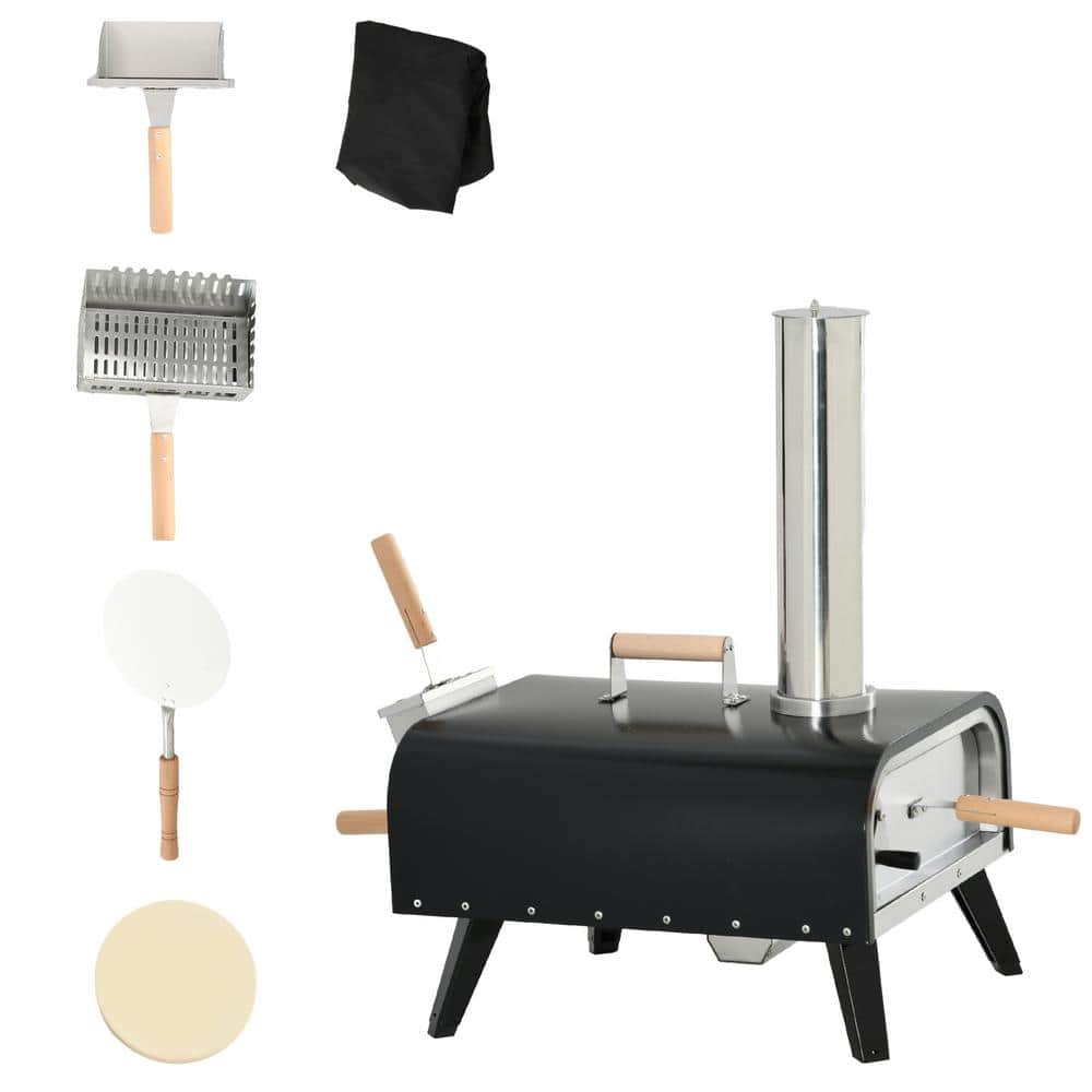 Portable Black Stainless Steel Outdoor Pizza Oven with Rotating Stone