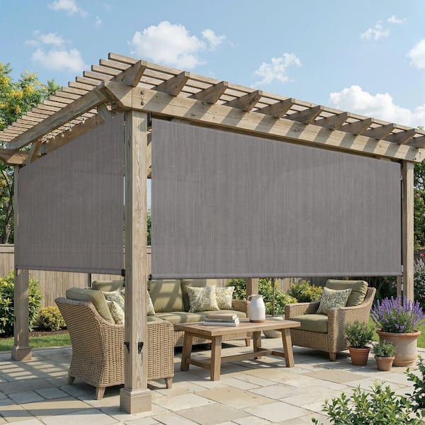 vicllax 10 ft. x 8 ft. Anthracite Outdoor Roller Shade with Hand