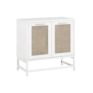 Hawthorne White & Rattan 31 in. H Storage Cabinet with Two Doors