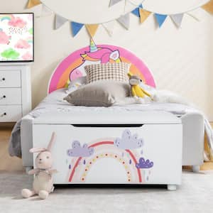 White 29.5 in. Kids Upholstered Storage Ottoman Bedroom Bench Versatile Toy Chest Footrest Stool with Lid