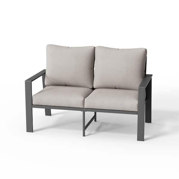 51 in. 2-Person Aluminum Outdoor Patio Loveseat Sofa with Beige Cushions