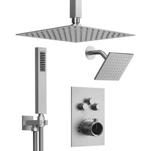 His and Hers Showers 7-Spray Round High Pressure Multifunction Wall Bar Shower Kit with Anti Scald in Brushed Nickel