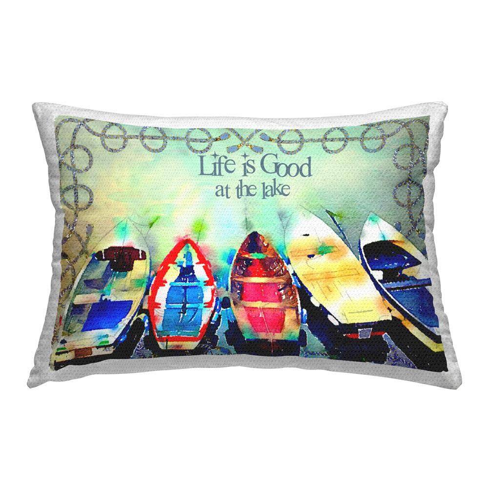 Good At Lake Boats Outdoor Printed Throw Pillow by Jill Meyer price history on PriceWatchPro