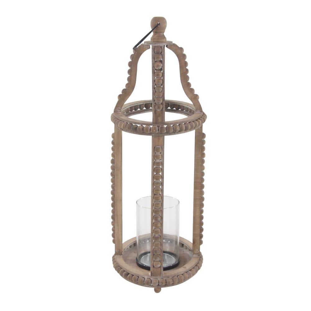 Rustic Farmhouse Reclaimed Wood Beaded Hanging Candle Lantern