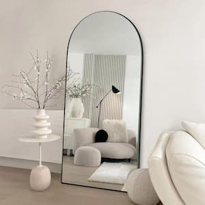 24 in. W x 71.5 in. H Oversized Arched Wooden Classic Full-Length Black Wall-Mounted/Standing Mirror Wall Mirror