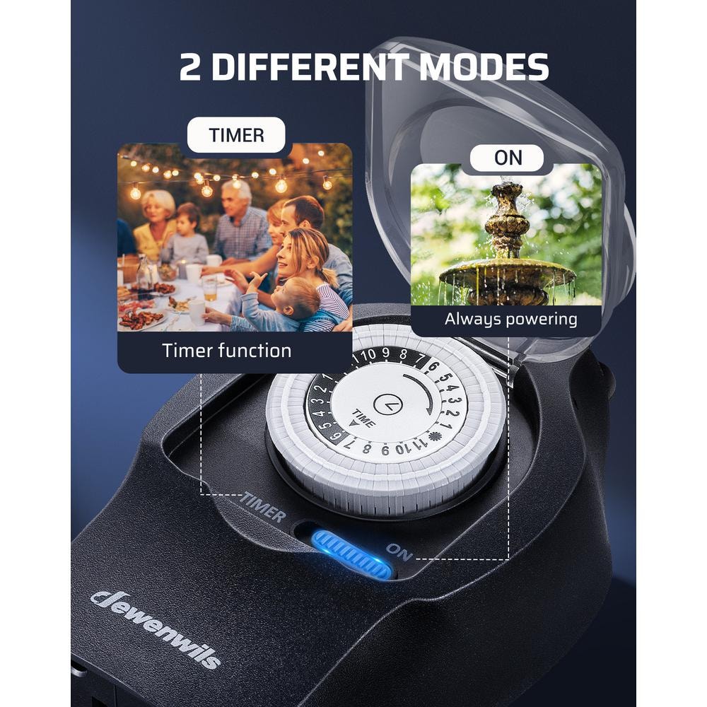 Black Waterproof Outdoor Mechanical Timer with Dual Outlets