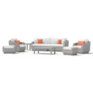 Cannes 8-Piece All-Weather Wicker Patio Sofa and Club Chair Conversation Set with Sunbrella Cast Coral Cushions