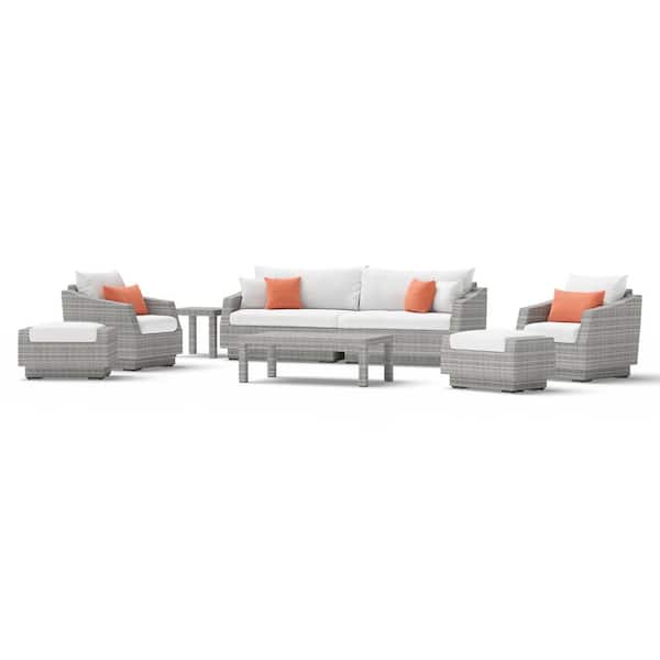 RST BRANDS Cannes 8-Piece All-Weather Wicker Patio Sofa and Club Chair Conversation Set with Sunbrella Cast Coral Cushions
