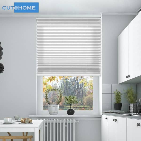 BlindsAvenue Cut at Home Adjustable Width Pleated Shade 1.5 in. pleat White Cordless Light Filtering Fabric 36 in. W x 64 in. L