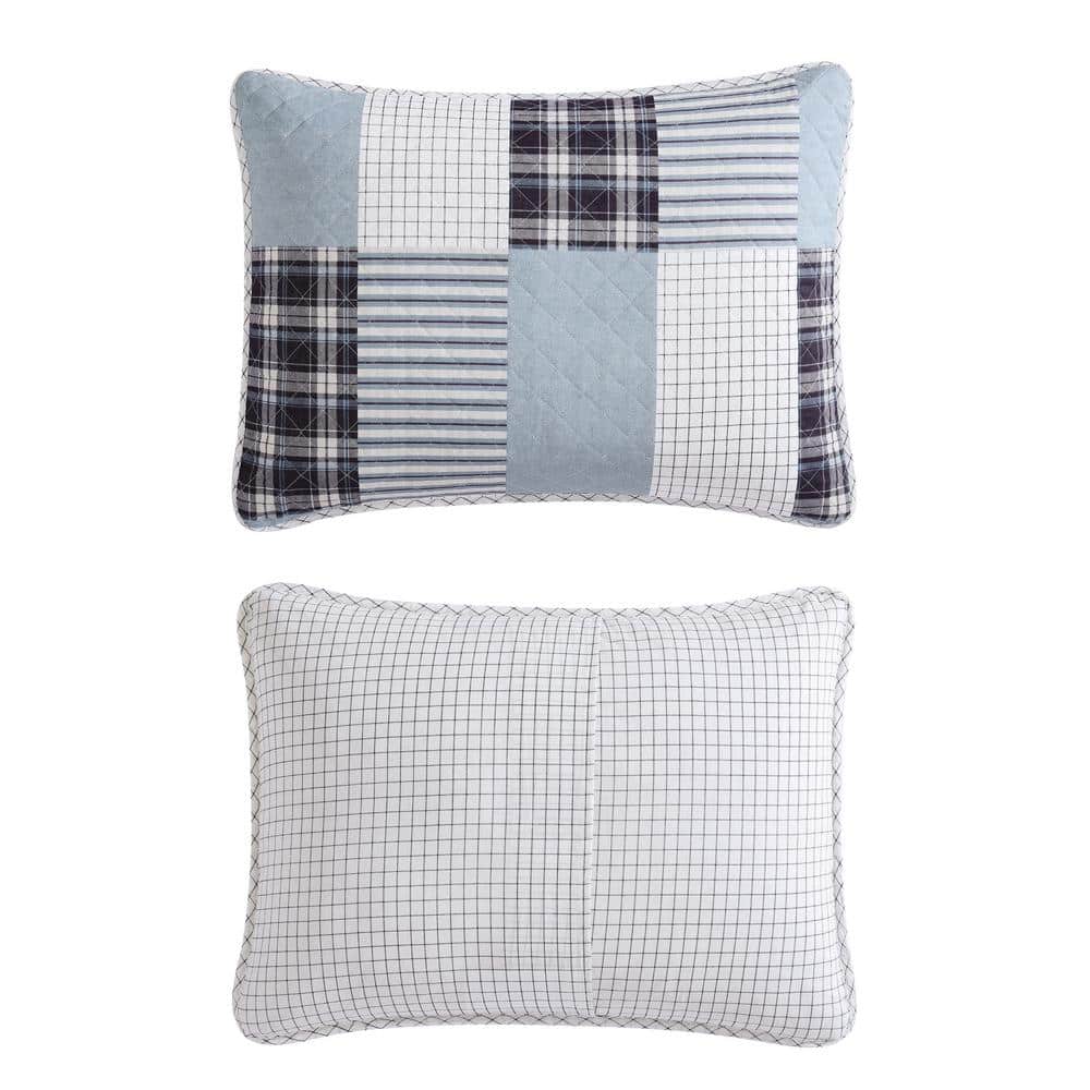 Camano Island Twin Quilt Set in Blue and White Cotton Patchwork