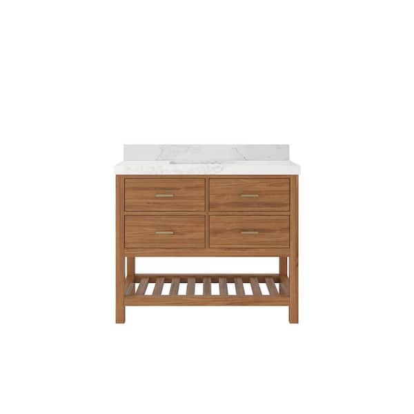 Willow Collections Parker Teak 42 in. W x 22 in. D x 36 in. H Single Sink Bath Vanity in Golden Teak with 2 in. Calacatta Nuvo Top