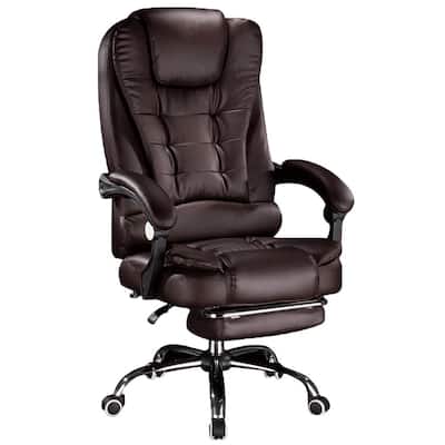 48.4 in. H Coffee Color Adjustable Faux Leather Executive Chair with Footrest Kneading Massage