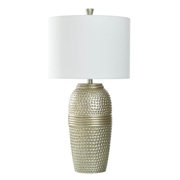 StyleCraft Betty 32 in. Champagne Silver Table Lamp with White Linen Shade