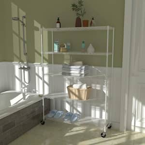 24i. x 60 in. x 82 in. 5-Shelf White Shelf Style Metal Long Angle Shelf with Adjustable Shelf Liners and 4-Wheels