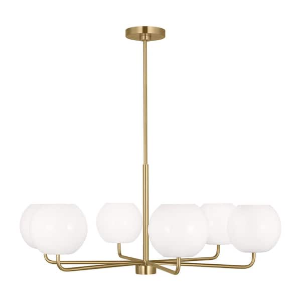 Generation Lighting - Rory Large 35 in. 6-Light Satin Bronze Chandelier with Opal Glass Shades
