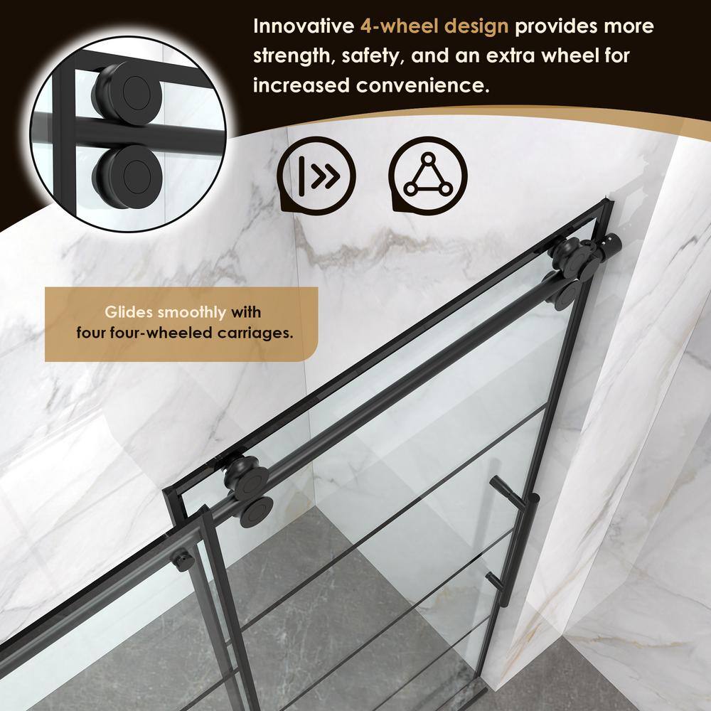 Sankiz 60" Matte Black Frameless Sliding Shower Door with Clear Glass