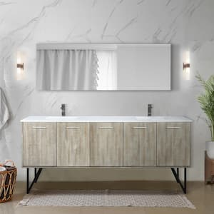 Lancy 80 in W x 20 in D Rustic Acacia Double Bath Vanity, White Quartz Top, Gun Metal Faucet Set and 70 in Mirror